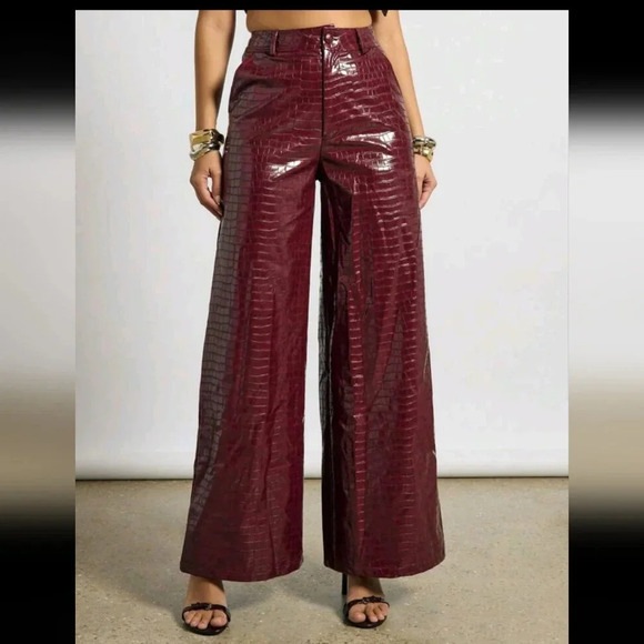Faux Crocodile Leather Tailored Wide Leg Trouser - Picture 1 of 6